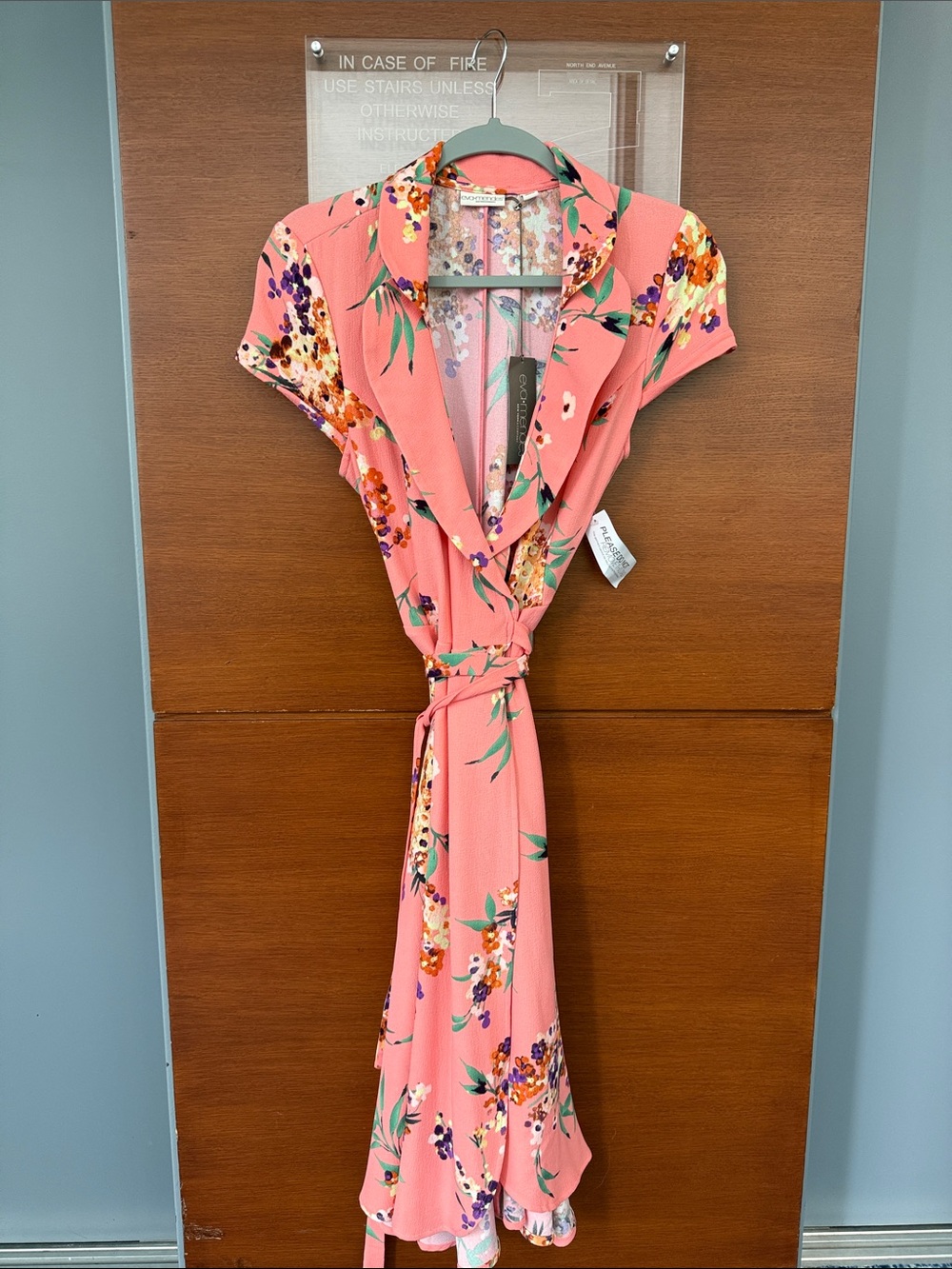 eva mendes for New York & Company Coral Pink Floral Wrap Midi Dress
